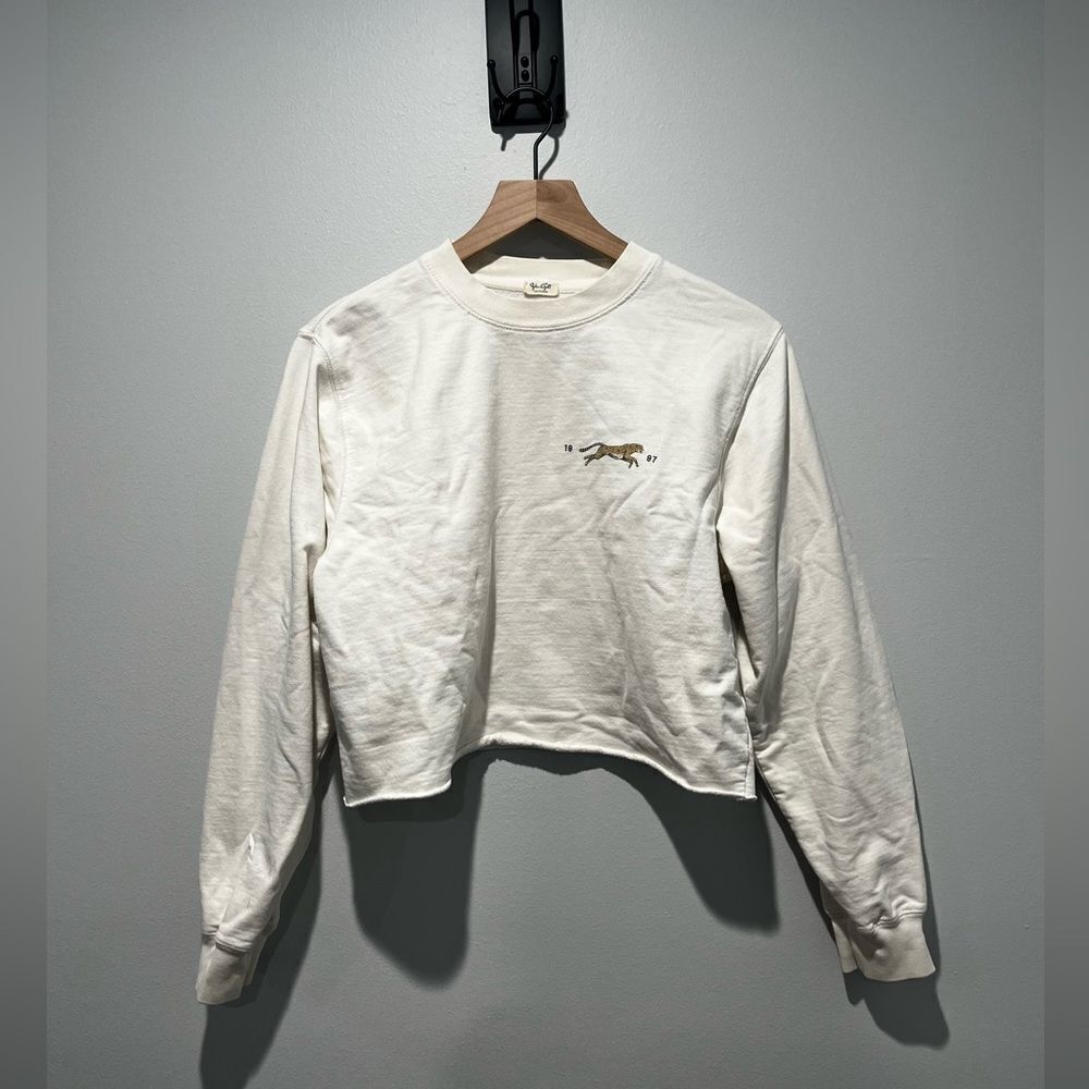 John Galt Cream Crewneck Graphic Cropped Sweatshirt One Size